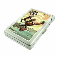 Cigarette Case with Built in Lighter Vintage Airplane S16 Smoking King Size Cigarettes Silver Metal Wallet 4" X 2.75" RFID Protection Aircraft Plane