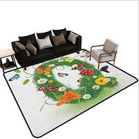 Letter Q shag Area Rug Door Mat, Summer Alphabet with Herbs Chamomiles Swirling Leaves Fragrance Themed Symbols, Durable Carpet Area rug - Living Dinning Room Bedroom Rugs and Carpets(8'x 10')