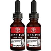 Global Healing Center VeganSafe B12, 2500 mcg Organic Sublingual Liquid Drops | 2-in-1 Methylcobalamin & Adenosylcobalamin Blend for Energy, Mood, and Heart Health, 1 Fl Oz (2-Pack)