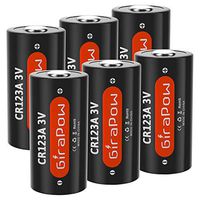 Girapow CR123A 3V Lithium 1600mAh Non-Rechargeable Battery for Flashlight, Streamlight, Smoke Detector, Night Vision Goggles, 6-Count