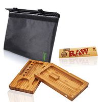 Discreet Kit Large Flip Bamboo Rolling Tray Stash Box Bundle with 11x9 Smell Proof Bag and Raw King Size Rolling Papers (Flip Tray)