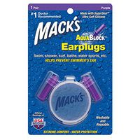 Mack's AquaBlock Swimming Earplugs - Comfortable, Waterproof, Reusable Silicone Ear Plugs for Swimming, Snorkeling, Showering, Surfing and Bathing