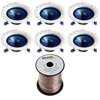 Yamaha NSIC800WH 140-Watts 2-Way RMS Speaker - White (6 Speakers + AmazonBasics Speaker Wire)