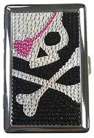 Eclipse Silver Skull & Cross Bones Studded Bedazzled Crushproof Metal Cigarette Case, 100s, 3101ST18S