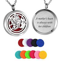 Valyria Butterfly Angel Aromatherapy Essential Oil Diffuser Necklace,Stainless Steel Locket with A Mother's Heart is Always with her Children Engraved (Proverb Engraved)