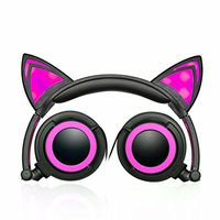 Jamsonic LED Light Up Foldable Cat Ear Headphones use for Phones, PC, MP3, MP4 (Black/Pink)
