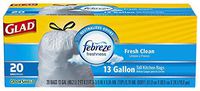 Glad Tall Kitchen Odor Shield Drawstring Trash Bags, Fresh Clean Scent, White - 13 gal - 20 ct