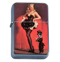 Pin-Up Blonde Boston Terrier Windproof Refillable Flip Top Oil Lighter with Tin Gift Box D-575
