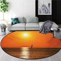 RUGSMAT Nautical Modern Machine Round Bath Mat,Small Yacht Sailboat On Lake Michigan at Sunset Nautical Serenity Maritime Culture Non-Slip No-Shedding Kitchen Soft Floor Mat,Round-71 Inch