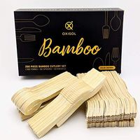 Oxisol 100% Bamboo Cutlery Set | 100% Natural, Biodegradable, Eco Friendly, BPA Free, Flexible, Durable and Elegant | 6.7" | 200 Piece (100 Forks, 50 Spoons, 50 Knives)