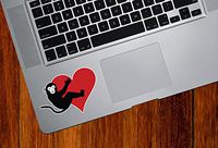 Yadda-Yadda Design Co. Monkey Hugging Heart - Vinyl Trackpad Tablet Decal Sticker YYDC (2.75" w x 2" h) (Color Choices) (RED)