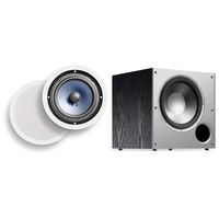 Polk Audio RC80i 2-way Premium In-Ceiling 8" Round Speakers (White, Paintable Grille) & Audio PSW10 10"  Powered Subwoofer - Featuring High Current Amp and Low-Pass Filter | Up to 100 Watts