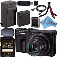 Panasonic Lumix DMC-ZS60 Digital Camera (Black) DMC-ZS60-K + DMW-BLG10 Lithium Ion Battery + External Rapid Charger + Sony 32GB SDHC Card + Small Case + Flexible Tripod Bundle