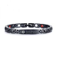 LF Mens Womens Stainless Steel IP Black ICE COPD Medical Alert Bracelets 4 in 1 Magnetic Therapy Healing Medical ID Link Bracelet Sos Emergency Allergy,Chronic Obstructive Pulmonary Disease