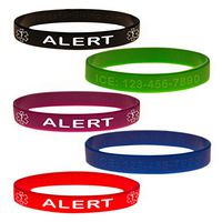 Custom Medical Alert ID Bracelet Wristband Combo - 5 Pack - 7 Inches - Youth - Black Blue Green Red Purple