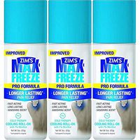Zim's Max Freeze Muscle & Joint Pain Relief - Roll On - Greaseless, Vanishing Scent - Net Wt. 3 FL OZ (89 g) Per Bottle - Pack of 3