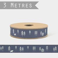 East of India Blue Gray Forest Ribbon 3m Reel Craft Xmas Wrapping