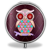 IMLONE Pill Organizer, Customized Owl Jewelry Pill Boxes with 3 Components and Mirror for Travelling and Daily Needs