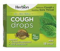 Herbion Naturals Cough Drops with Natural Mint Flavor, 18 Drops, Oral Anesthetic - Relieves Cough, Throat, Bronchial Irritation, Soothes Sore Mouth, for Adults and Children
