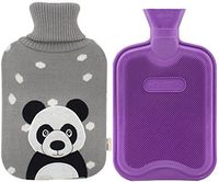 Premium Classic Rubber Hot Water Bottle and Cute Animal Embroidery Knit Cover (Panda/Gray)