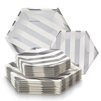 Silver Spoons 1881 Stripe Collection, PARTY DISPOSABLE 36 PC DINNERWARE SET Dinner, 18 Side, Heavy Duty Paper, Hexagon Design, Biodegradable Plates for Upscale Wedding and Dining, Servings