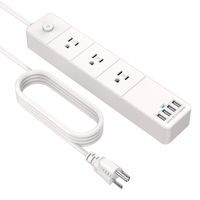Surge Protector Power Strip with 4 USB Ports 3 Outlets 2156 Joules 1875W, 5.25ft Heavy Duty Extension Cord, 100-240V for Home Office Travel, White