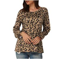 Meikosks Women's Long Sleeve Leopard Print T Shirt Round Neck Tops Plus Size Blouses Loose Tunic Yellow