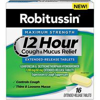 Robitussin Tablet 12 Hour Cough & Mucus Relief Extended-Release, Controls Cough, Thins & Loosens Mucus, Alcohol Free, 1 Capsule Every 12 Hours, 16 Tablets
