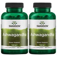 Swanson Premium Ashwagandha Powder Supplement: 450 MG Ashwagandha Root Dried Powder - Pure Ashwagandha Supplements for Stress Relief and Energy Support - 100 Gelatin Capsules (2 Pack)