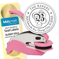Custom Monogram Address Embosser - Personalized Round Seal with 50 Gold Seal Labels - Style EM024
