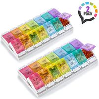 7 Day Pill Organizers - (Pack of 2) Easy Push Button Assisted Open, AM PM Daily Travel Pill Box Case Planner and Large Compartments for Medication Vitamins Fish Oil & Supplements, BPA Free