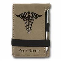 Mini Notepad, Caduceus Medical Symbol, Personalized Engraving Included (Light Brown)
