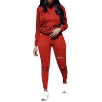 Wadonerful 2 Pcs Sportwear Set Women O Neck Long Sleeve Hoodie Hole Sweatshirt Top+Drawstring Pants Sport Suit Tracksuit (L, Hot Pink)