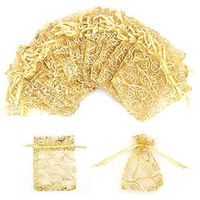 100Pcs Gold Organza Bags 3x4 Inches Rattan Printed Organza Gift Bags Mesh Favor Bags Drawstring Jewelry Gift Pouches for Wedding Party Favors Baby Shower Christmas Gifts Candy Bags