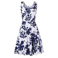 Mlide Women's Vintage Sleeveless Tank Dresses Scoop Neck A-line Cocktail Party Dress Casual Floral Dress,White XL
