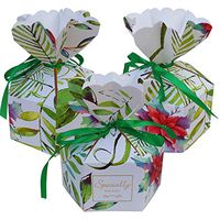 Lontenrea 30 Pcs Large-Size Christmas Candy Boxes Wedding Birthday Party Favor Gift Box with 30Pcs Green Ribbon Decoration (Green Leaves)