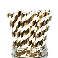 Free DHL 500 pcs Metallic Gold Foil Striped Paper Straws Bulk, Stripe Gold and White Paper Drinking Straws for Party, Wedding, Baby Shower, Birthday, Christmas