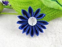 16 Pcs Ribbon Lotus W/Stone Wedding Sewing Appliques Decorations Crafts U Pick (Sapphire)