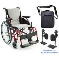 S-Ergo 125 Ergonomic Wheelchair | Seat Size 16" X 17" | Flip-Back Armrest | Upgraded to Elevating Legrests | Frame Color Red & Free Front Zip Pocket Medical Utility Bag Black!