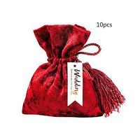 Pack of 10 Trim Velvet Cloth Jewelry Pouches/Drawstring Bag Gift Bags, 11cm x14cm (Red)