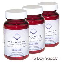 3 Bottles Relumins Advance Nutrition Gluta 1000 - Reduced L-Glutathione Complex - 30 Caps Per Bottle (45 Day Supply) -Super Value!