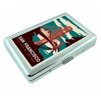 Retro San Francisco Golden Gate Bridge California S2 Metal Silver Cigarette Case Wallet Id Holder 4" X 2.75"