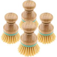 BKpearl 4 Pieces Bamboo Mini Scrub Brush Dish Scrubber Coconut Bristles Pot Brushes for Cast Iron Skillet, Kitchen Sink, Bathroom, Household Cleaning