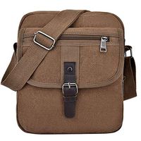 Fashionhe Shoulder Bags Men Pocket Canvas Bag Crossbody Bag Solid Unisex Tote Handbag Travel Daypack Bookbag(Brown)