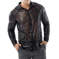 iMakcc Men's Night Club Manager Long Sleeve Lace Hollow Dress Shirt Slim Fit Top Blouse (L, Black)