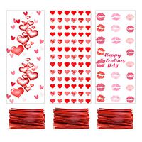150Pcs Valentine Cellophane Cookie Bags Goodie Candy Treat Bag with Twist Ties for Valentine's Day Party Supplies (3 Styles)