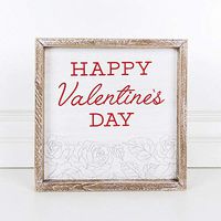10" X 10" X 1.5" Wood Framed Sign (Happy Valentine's Day), White/Gray/Red – 25034