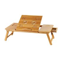 NIHAI Bamboo Laptop Desk- Adjustment Height Heat Dissipation Computer Table- Portable Breakfast Bed Tray Lazy Table Folding Desk with Drawer for Reading Writing Eating