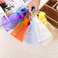 Owlike 100pcs Transparent Candy Bag, Drawstring Gauze Gift Bag, Suitable for Wedding Party Gift Bags (assorted Color, 7CM X 9CM)