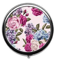 floral with colour roses Round pill box - 3 compartment Round pill case
